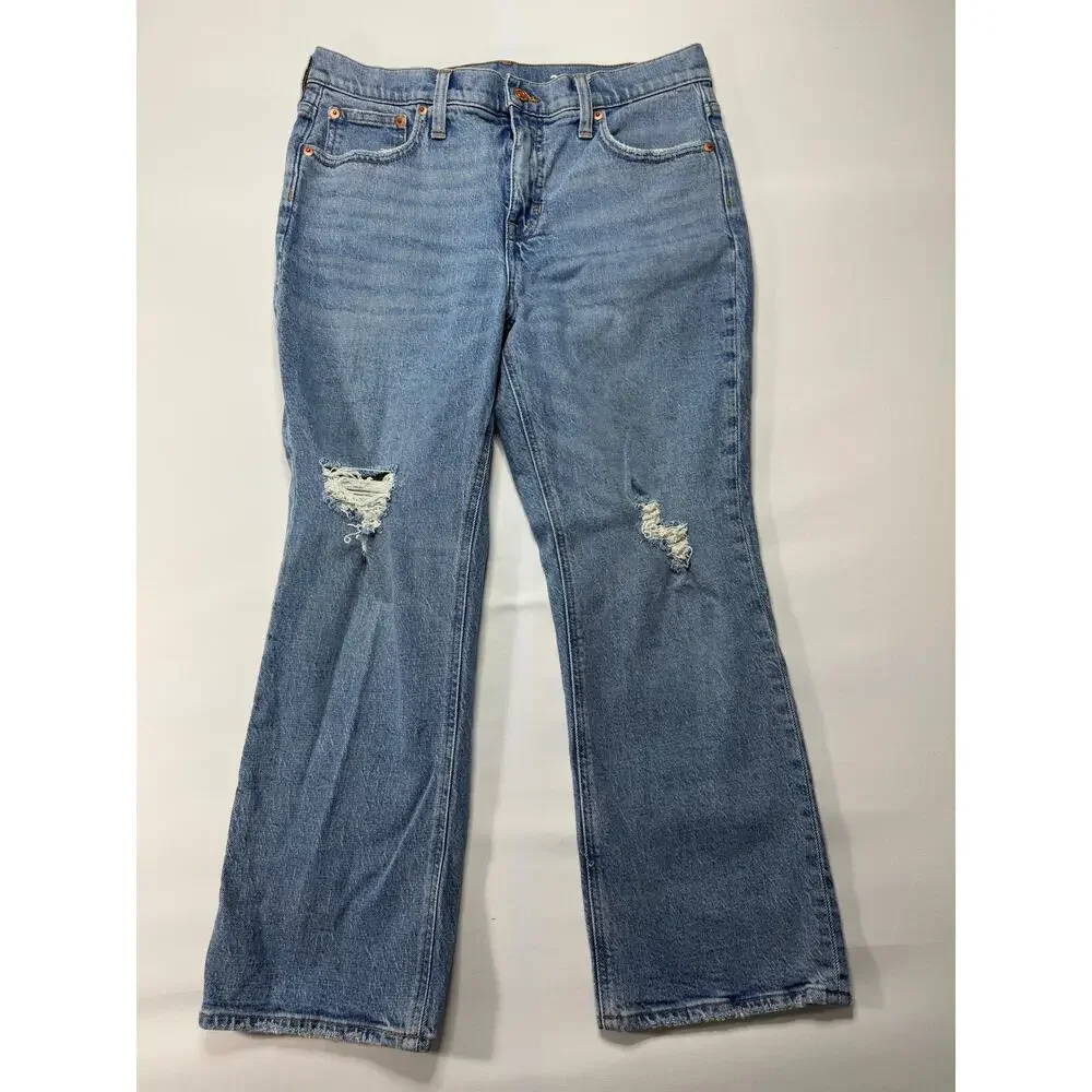 J.Crew‎ Women's Distressed Demi Boot Crop Blue Denim Jeans - Size 30x25*
